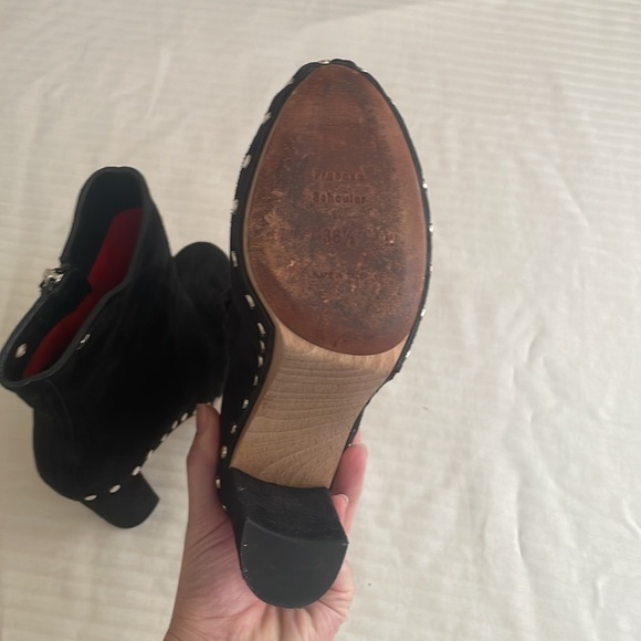 PROENZA SCHOULER Studded Suede Boots Wooden Soles Black 36.5 - Picture 7 of 10